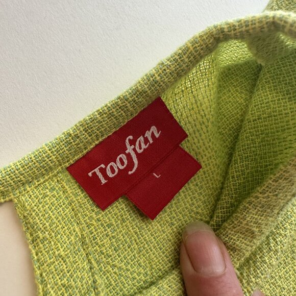 Womens Lime Green Pant Set Cotton Toofan Wide Leg Large Weave Pockets Resort - Picture 9 of 16